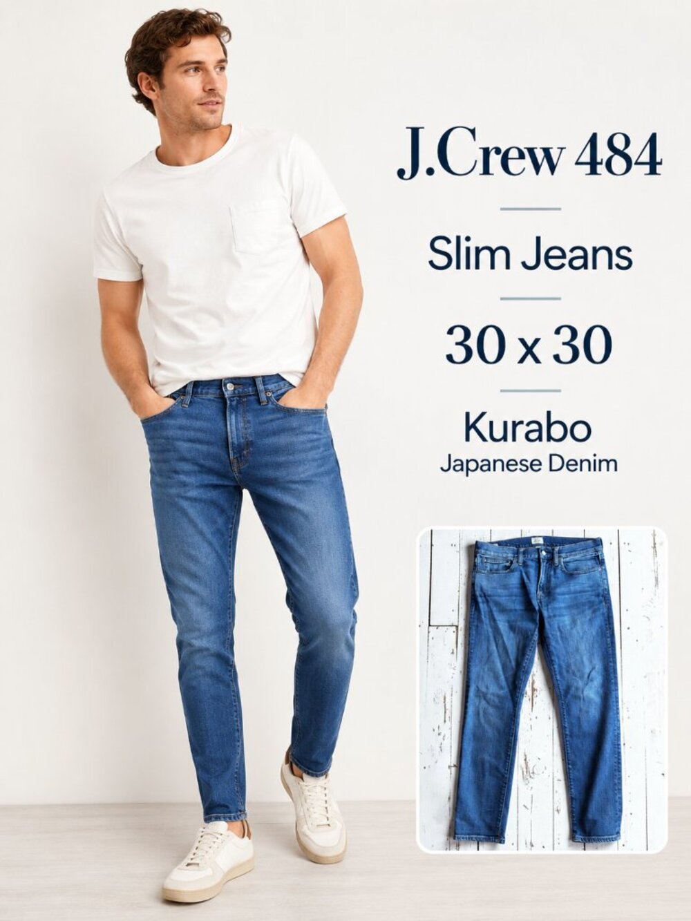 J.Crew 484 Slim Jeans Size 30x30 Medium Wash Kurabo Japanese Stretch Denim